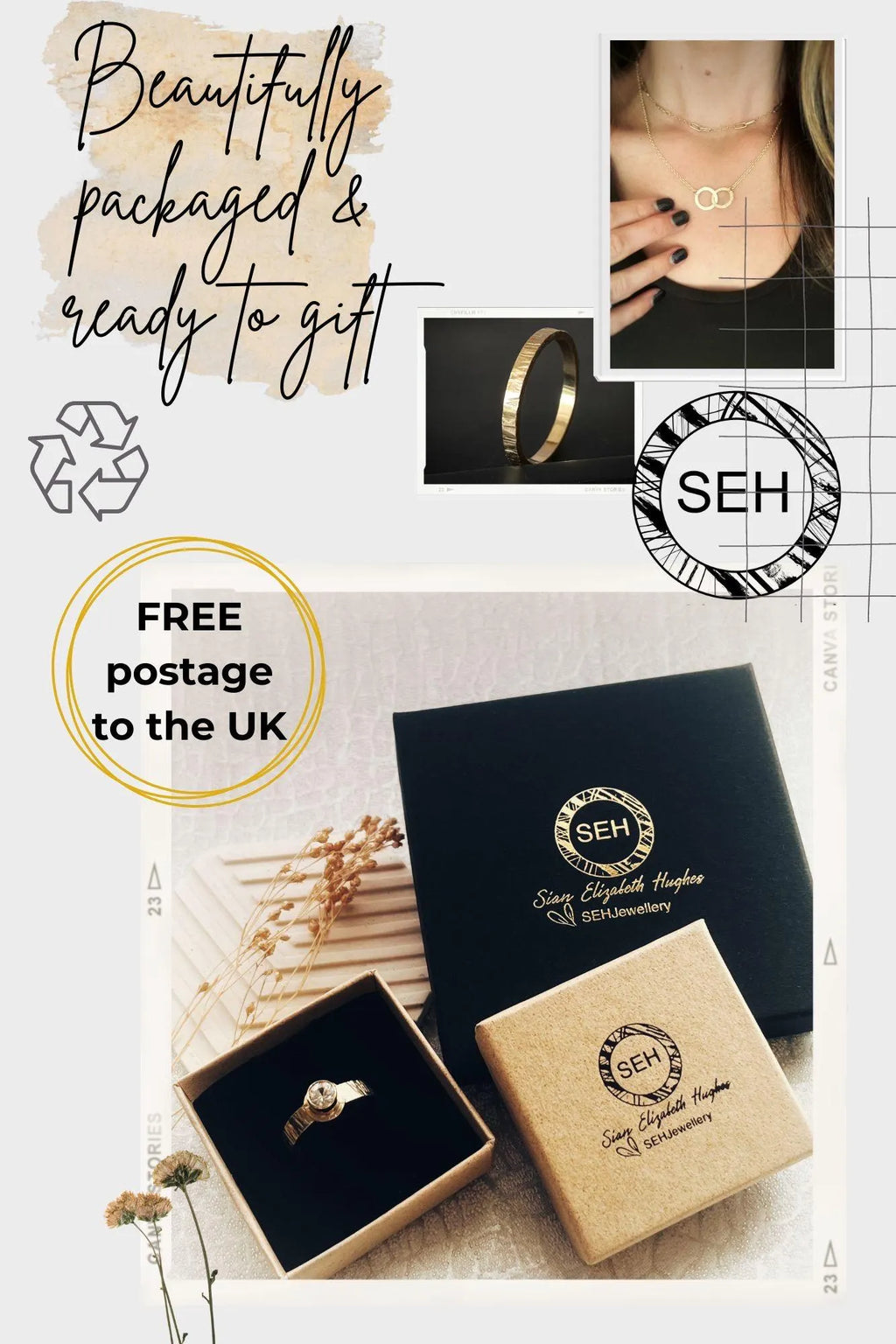Hammered Solid Recycled Gold 3 Tiny Circle Hoop Bracelet: Delicate Interlocking Chain