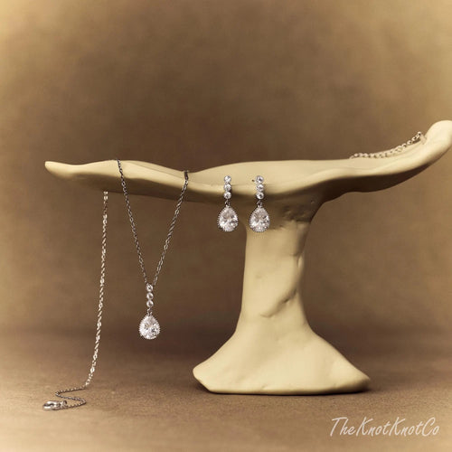 CZ Diamond Wedding Jewellry Set: Crystal Earrings and Necklace, Bridal Jewellry, Wedding Jewellery, Silver Plated Jewellery, Bridesmaid Gift